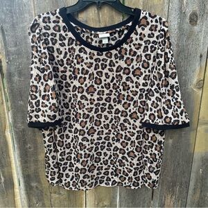 A New Day Sheer Leopard Print Blouse with Black Trim Sz. XXL